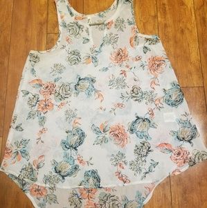 Hi-low racerback chiffon floral shirt